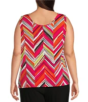 Investments Plus Size Soft Separates Multi Broken Chevron Reversible Crew to Scoop Neck Sleeveless Top