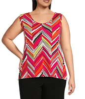 Investments Plus Size Soft Separates Multi Broken Chevron Reversible Crew to Scoop Neck Sleeveless Top