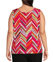 Investments Plus Size Soft Separates Multi Broken Chevron Reversible Crew to Scoop Neck Sleeveless Top