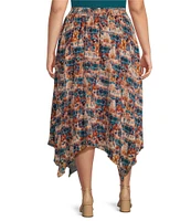 Investments Plus Size Soft Separates Pull-On Handkerchief Hem A-Line Midi Skirt