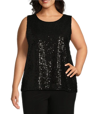 Investments Plus Size Soft Separates Sequin Crew Neck Tank Top