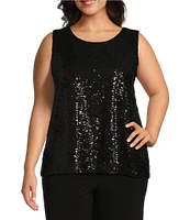 Investments Plus Size Soft Separates Sequin Crew Neck Tank Top