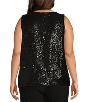 Investments Plus Size Soft Separates Sequin Crew Neck Tank Top