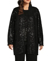 Investments Plus Size Soft Separates Sequin Long Sleeve Side Slit Open-Front Coordinating Cardigan