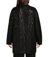 Investments Plus Size Soft Separates Sequin Long Sleeve Side Slit Open-Front Coordinating Cardigan