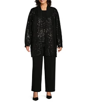 Investments Plus Size Soft Separates Sequin Long Sleeve Side Slit Open-Front Coordinating Cardigan