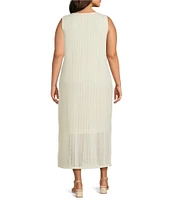Investments Plus Size Soft Separates Sleeveless Crew Neck Crochet Midi Dress
