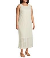 Investments Plus Size Soft Separates Sleeveless Crew Neck Crochet Midi Dress