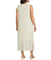 Investments Plus Size Soft Separates Sleeveless Crew Neck Crochet Midi Dress