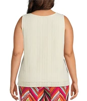 Investments Plus Size Soft Separates Sleeveless Crew Neck Crochet Top