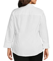 Investments Plus Size Taylor Gold Label Non-Iron Hydrangea 3/4 Sleeve Button Front Shirt