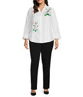 Investments Plus Size Taylor Gold Label Non-Iron Hydrangea 3/4 Sleeve Button Front Shirt