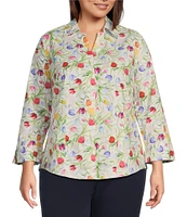 Investments Plus Size Taylor Gold Label Non-Iron Tulip Garden 3/4 Sleeve Button Front Shirt