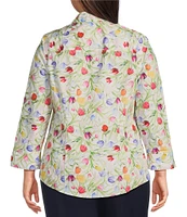 Investments Plus Size Taylor Gold Label Non-Iron Tulip Garden 3/4 Sleeve Button Front Shirt