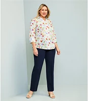 Investments Plus Size Taylor Gold Label Non-Iron Tulip Garden 3/4 Sleeve Button Front Shirt