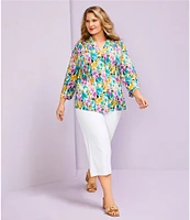 Investments Plus Size the PARK AVE fit Elite Stretch Pull-On Wide Leg Crop Pants