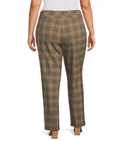 Investments Plus Size the PARK AVE fit Stretch Tummy Control Front Pocketed Plaid Straight Leg Pants