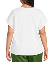Investments Plus Size Wispy Leaf Short Sleeve Embellished Novelty Crew Neck Top