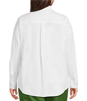 Investments Plus Size Woven Long Sleeve Point Collar Button Front Top