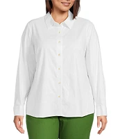 Investments Plus Size Woven Long Sleeve Point Collar Button Front Top