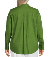Investments Plus Size Woven Long Sleeve Point Collar Button Front Top