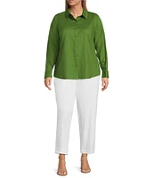 Investments Plus Size Woven Long Sleeve Point Collar Button Front Top