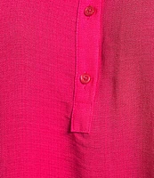 Investments Plus Size Woven Short Sleeve Point Collar Partial Button Front Top