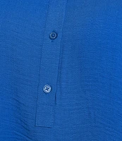 Investments Plus Size Woven Short Sleeve Point Collar Partial Button Front Top