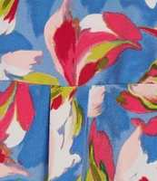 Investments Plus Size Woven Whimsy Floral Stripe 3/4 Sleeve Point Collar Button Front Split Cuff Top