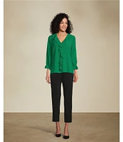 Investments Riley Woven Cascading Ruffle V-Neck 3/4 Sleeve Top