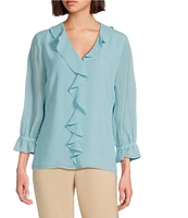 Investments Riley Woven Cascading Ruffle V-Neck 3/4 Sleeve Top