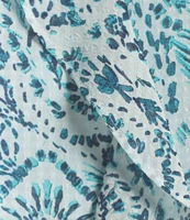 Investments Riley Woven Soft Blue Paisley Cascading Ruffle V-Neck 3/4 Sleeve Top