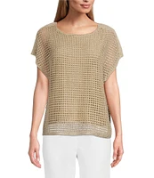 Investments Short Sleeve Crew Neck Open Stitch Top
