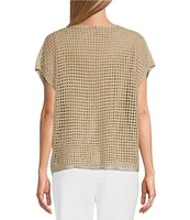 Investments Short Sleeve Crew Neck Open Stitch Top