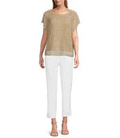 Investments Short Sleeve Crew Neck Open Stitch Top