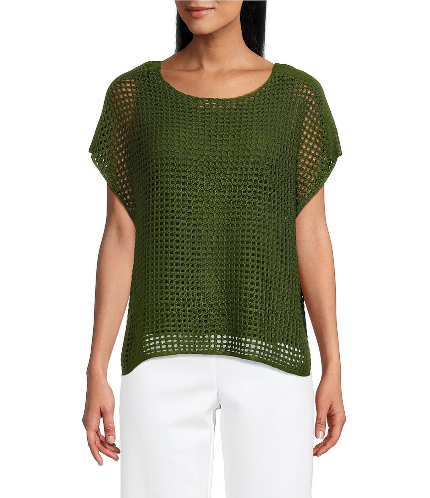 Investments Short Sleeve Crew Neck Open Stitch Top