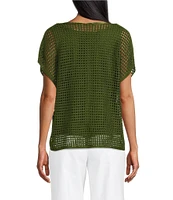 Investments Short Sleeve Crew Neck Open Stitch Top