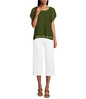 Investments Short Sleeve Crew Neck Open Stitch Top