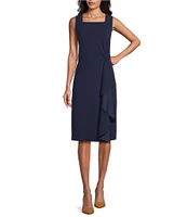 Investments Sleeveless Square Neck Faux Wrap Ruffle Sheath Dress
