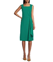Investments Sleeveless Square Neck Faux Wrap Ruffle Sheath Dress