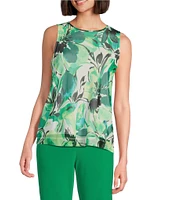 Investments Soft Separates Abstract Floral Mesh Crew Neck Tank Top
