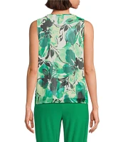 Investments Soft Separates Abstract Floral Mesh Crew Neck Tank Top