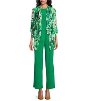 Investments Soft Separates Abstract Floral Mesh Open Drape Front Long Roll-Tab Sleeve Cardigan