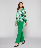 Investments Soft Separates Abstract Floral Mesh Open Drape Front Long Roll-Tab Sleeve Cardigan