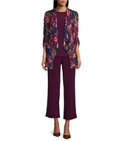 Investments Soft Separates Mesh Open Drape Front Long Roll-Tab Sleeve Coordinating Floral Cardigan