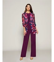 Investments Soft Separates Mesh Open Drape Front Long Roll-Tab Sleeve Coordinating Floral Cardigan