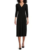 Investments Soft Separates Surplice V-Neck 3/4 Sleeve Midi Faux Wrap Dress