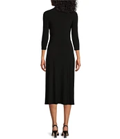 Investments Soft Separates Surplice V-Neck 3/4 Sleeve Midi Faux Wrap Dress