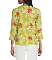 Investments Stripe Petals 3/4 Sleeve Crew Neck Top