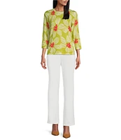 Investments Stripe Petals 3/4 Sleeve Crew Neck Top